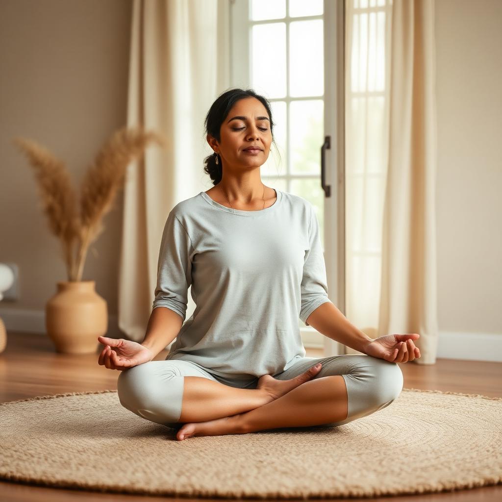 Woman meditating at home