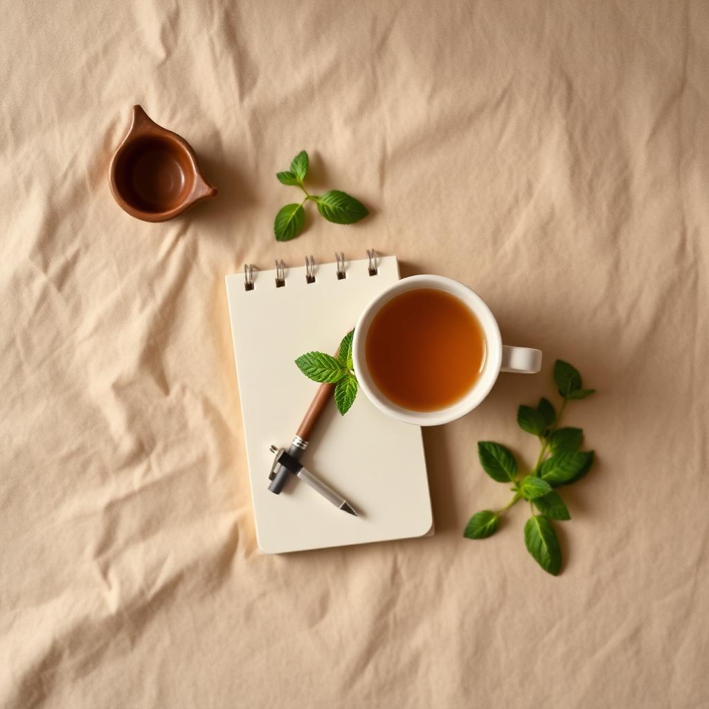 Calm morning tea flat lay